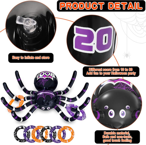 Max Fun Halloween Ring Toss Game Inflatable Spiders Set 2Pack for Kids Carnival School Halloween Party Favor Supplies Holiday Decoration Outdoor I...