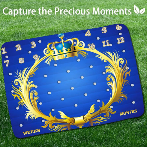 Royal Blue Gold Theme Baby Monthly Milestone Blanket Royal Blue Crown Prince or Princess Newborn Photo Background Mom Gift Baby Party Decor New Ba...