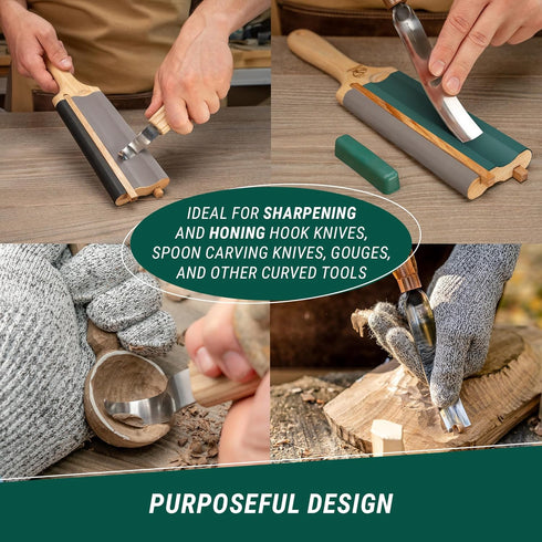 BeaverCraft LS5P1 Wood Carving Strop Wood Carving Gouge Hook Knife Sharpening Honing Tools Strop Stropping Kit Leather Paddle Strop Spoon Carving ...