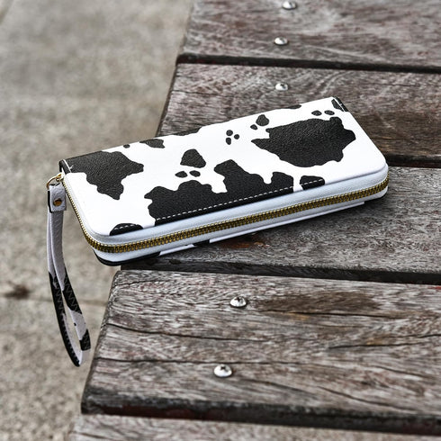 Cow Print PU Leather Wallet Zip Around Cash Coin Card Phone Holder Women Girls Wallet Long Wristlet Purse Clutch Handbag...