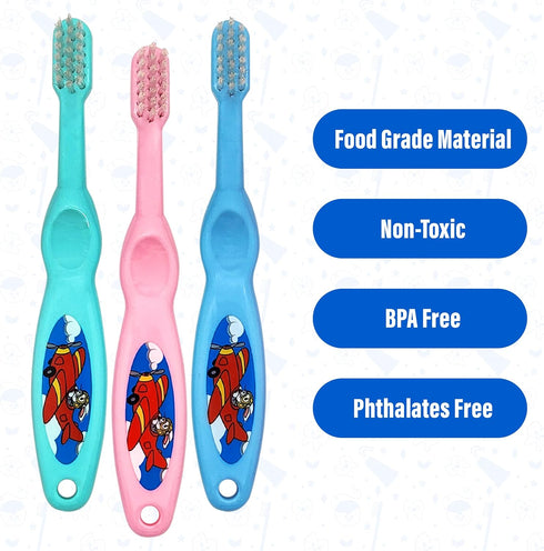 Baby Toothbrush- Soft Bristles – Set of 3 Toddler Toothbrush for Boys and Girls –Cute Colors and Designs Great Gift for Baby's and Toddlers...