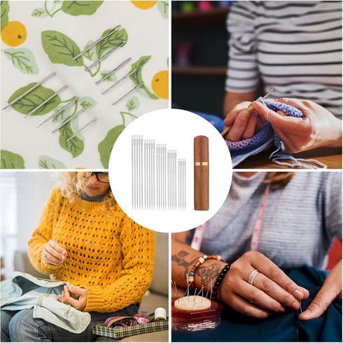 25pcs Large Eye Sewing Needles, 5 Sizes Tapestry Needle Embroidery Needles Yarn Needles Quilting Needles with Wooden Needle Case Stainless Steel W...