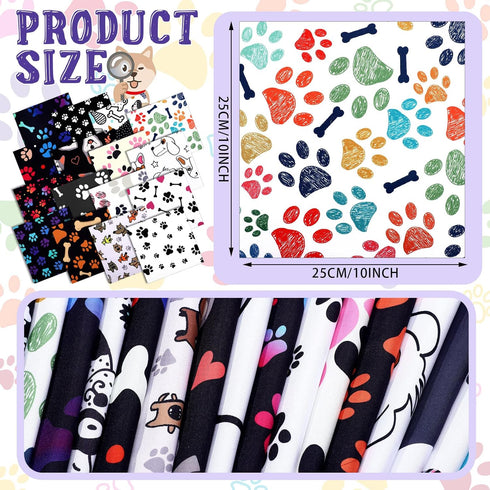 16 Pieces Dog Bone Paws Fabric Paw Print Fabric Retro Fabrics Sewing Fabric Animal Themed Pattern Decorative Fabric Animal Themed Pattern Bone Pri...