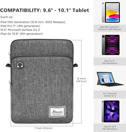 KIZUNA Tablet Sleeve Case 10 Inch Water Resistant Shoulder Messenger iPad Bag for 9.7" 10.5" 11" iPad Pro M2/10.9" iPad A14 Air 5/10.5" Surface Go...