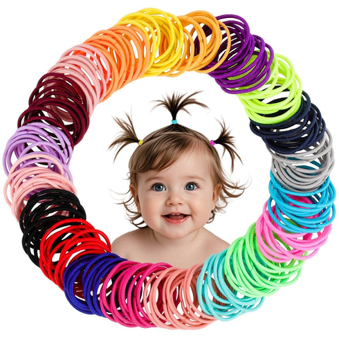 Baby Hair Ties for Girls - 200Pcs Small 1" Elastic Toddler Hair Ties Ponytail Holders Hair Tie for Baby Girls Infants Kids Hair Accessories (Color...