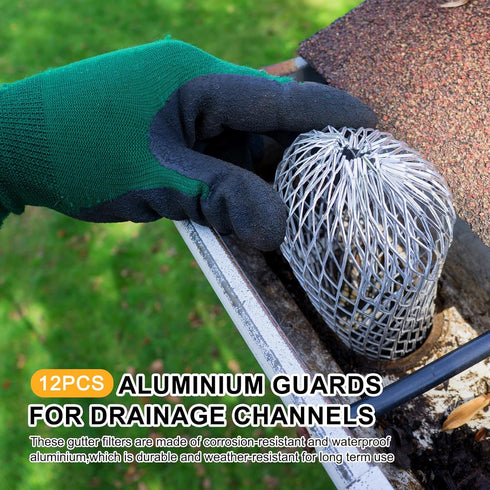 12 Pack Gutter Guards Gutter Cleaning Tools 3.5 Inch Expandable Aluminum Filter Strainer Leaf Guards for Gutters Gutter Downspout Guard for Preven...
