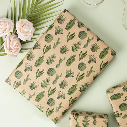 RUSPEPA Kraft Wrapping Paper Roll - Mini Roll - Cactus Design for All Occasions - 17 Inches X 32.8 Feet...