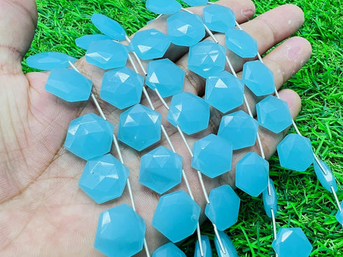 1 Strand Aqua Chalcedony 10 Pcs Beads Size 14X14Mm Hexagon Shape Cut Faceted Beads For Jewellery Making, Beading & Craft Supplies Kcrafts-Rk_K54...