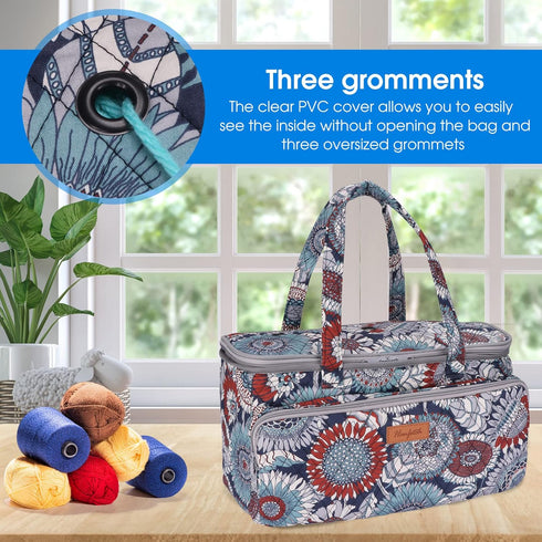 Yarn Bag-Large Size-Yarn Storage Organizer with Grommets-Portable Crochet Bag for Yarn Skeins-Crochet Hooks-Knitting Needles -Other Accessories (S...