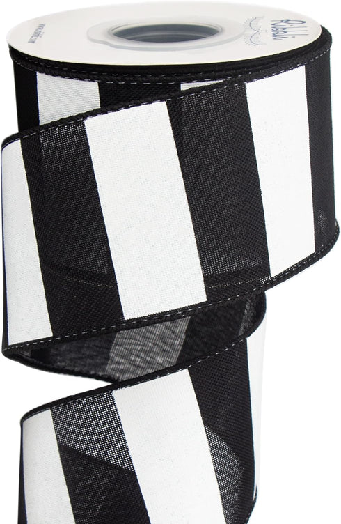 Ribbli Black and White Wide Stripe Wired Burlap Ribbon,2-1/2 Inch x 10 Yard...