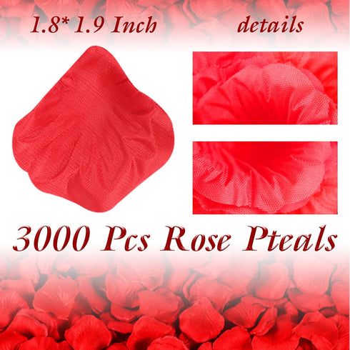 3000 Pcs Silk Rose Petals,Red Rose Flower Petals Decorations, Fake Rose Petals Roses Artificial Flowers Petals for Wedding, Valentines , Romantic ...