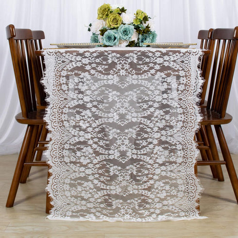 ShinyBeauty Lace-Table-Runner 30x120-Inch White Lace Table Cloth Runner Vintage Lace Table Cover Rustic Runner Party Tablecloth Floral Embroidered...