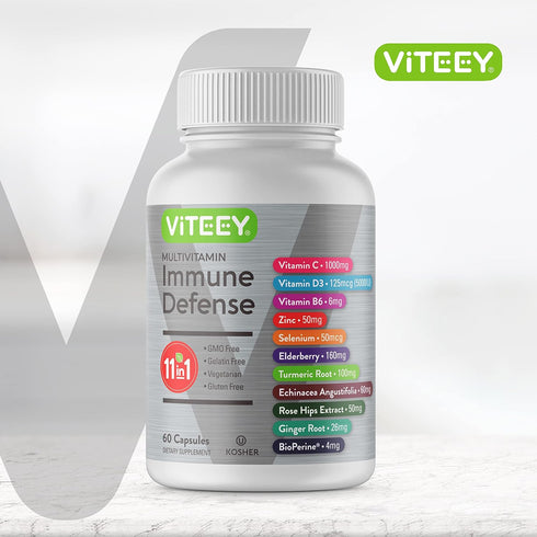 11 in 1 Multivitamin Immune Defense Supplement - Immune Booster Capsules for Adults - Vitamin C, Vitamin D3, Vitamin B6, Zinc, Elderberry, Echinac...
