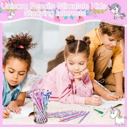 Unicorns Pencils Rainbow HB Pencils Erasable Cute Graphite Pencil Fun Pencils for Kids Unicorn Pencils Favors Unicorn Party Pencils with Erasers f...
