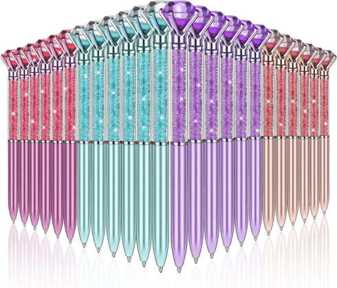 24 Pieces Big Crystal Diamond Pens Bling Ballpoint Pen Black Ink Rhinestones Pen for School Office Supplies Christmas Wedding Birthday Present, 4 ...