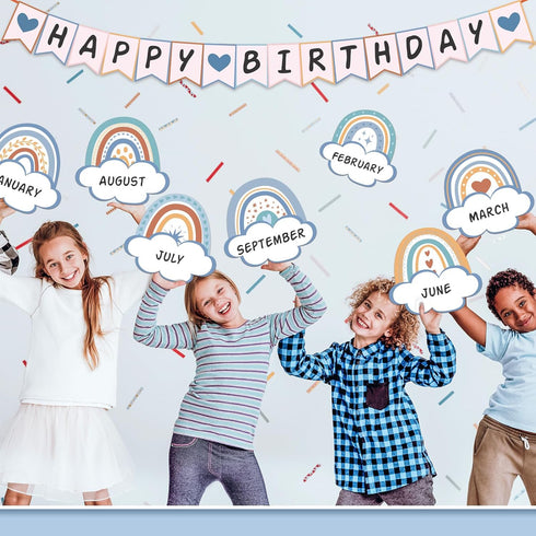 65 Pieces Rainbow Birthday Bulletin Board Set Happy Birthday Bulletin Board Decor Classroom Birthday Chart Cutouts Decorations Rainbow Happy Birth...