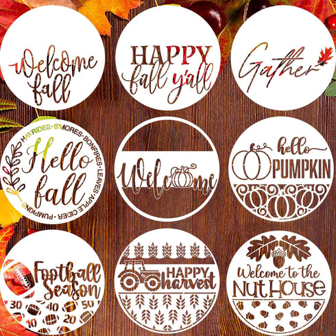 Welcome Fall Stencils 12” Hello Pumpkin Stencil Thanksgiving Stencil Autumn Gather Happy Harvest Drawing Templates for Painting on Wood Sign Fall ...