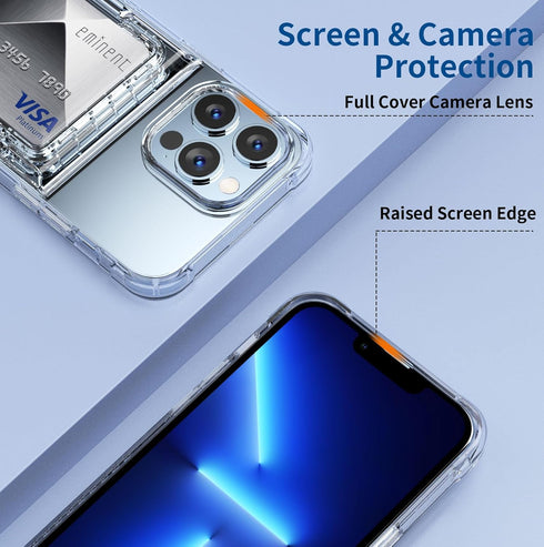 for iPhone 13 Pro Max Case Wallet Clear Protective Phone Case with Credit Card Holder Heavy Duty Protection Shockproof Anti-Scratch Anti-Yellow Co...