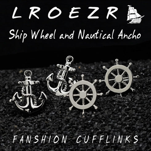 Cufflinks for Men Ship Wheel and Nautical Anchor Stainless Steel Shirt Accessories Unique Wedding Business Cuff Links for Mens Jewelry with Gift B...