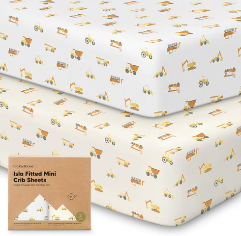 Pack and Play Sheets Fitted, 2-Pack Mini Crib Sheets - Pack N Play Sheets, Organic Fitted Crib Sheet for Pack and Play Mattress, Playard Baby Crib...