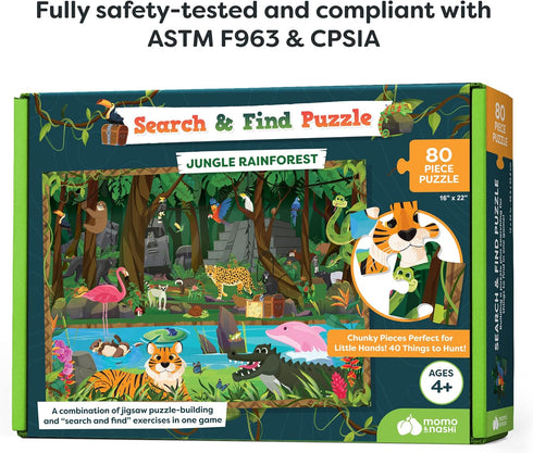Momo & Nashi Search & Find Childrens Jigsaw Puzzles for Kids - 80 Pieces - Jungle Rainforest Theme - Floor Puzzles for Kids Ages 4-8, 3-5, 6-8, 8-...