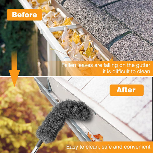 Gutter Cleaning Brush Roofing Tool with Telescopic Extendable Telescopic Pole 8.2ft Guard Cleaner Tool Easy Remove Leaves and Debris from The Grou...