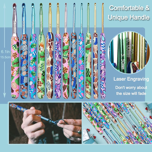 Coopay Warm Crochet Hooks Crocheting, Extra Long Crochet Hook Set for Arthritic Hands, 2.25mm to 8.0mm, 12 pcs Crochet Kit Ergonomic Grips for DIY...