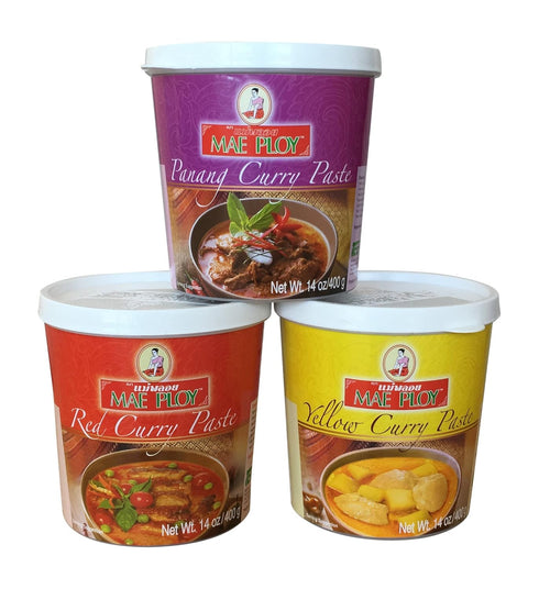 Mae Ploy Thai Curry Red, Panang and Yellow Paste, Variety Pack 14 oz (Pack of 3)...