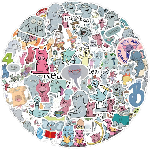 120pcs Elephant and Piggie Stickers for Kids Water Bottles Cute Kawaii Cartoon Vinyl Waterproof Decals for Teens Laptops Journal Scrapbook Compute...