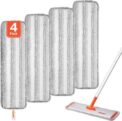 Flat Mop Pads 18inch Stripe Microfiber Mop Cleaning Pads for RXIDY Microfiber Mop, 4 Packs...