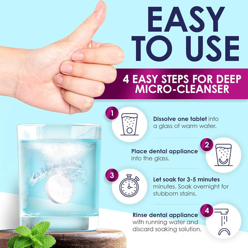 Retainer Cleaner Tablets, Denture Cleaning Tablets, & Aligner Cleaner - Removes Odors & Kills 99.9% of Bacteria & Stains – For Aligners, Retainers...