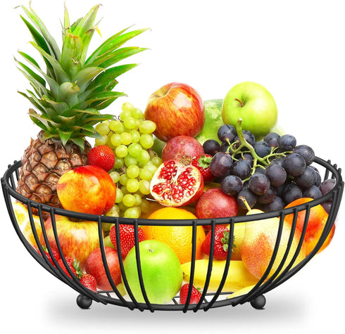 RICCLE Countertop Fruit Bowl For Kitchen - Wire Fruit Basket Holder - Sturdy and Modern Metal Wire Tabletop Holder For Fruits, Produce, Vegetables...