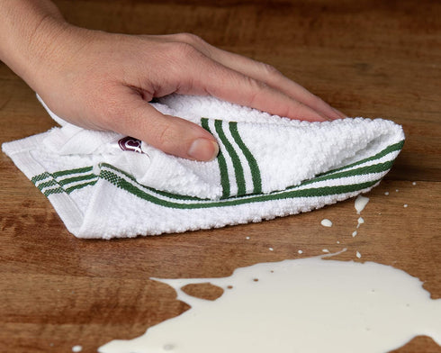 Kitchen Towels Dishcloths 100% Cotton, Set of 8, Dark Green and White Dish Cloth Towels, Tea Towels, Reusable and Absorbent Cleaning Cloths, Oeko-...