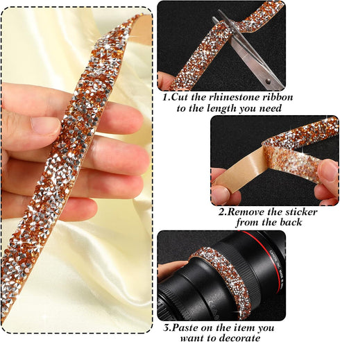 Xinnun 5 Rolls Crystal Shiny Rhinestone Ribbon Self-Adhesive Rhinestone Strips Ribbon Resin Diamond Bling for Art Craft DIY Party(Basic Style,Mixe...