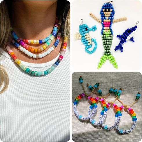 Yochus Green Pony Beads, 250Pcs 6x9mm 4 Colors Kandi Hair Beads wih 10Pcs Smiling face Beads, Friendship Bracelets Jewelry Making Kit for Teen Gir...