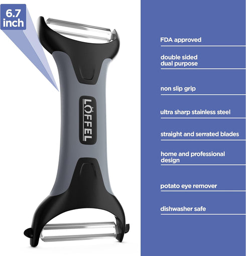 Peeler for Potato Vegetable Orange - Heavy Duty Double Sided Dual Purpose Non Slip Grip Apple Fruit Y Shaped with Ultra Sharp Stainless Steel Stra...