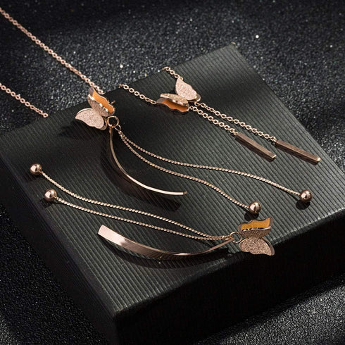 EVEVIC Stainless Steel Butterfly Necklace Earrings Set for Women 14K Gold Plated Hypoallergenic Jewelry Sets...