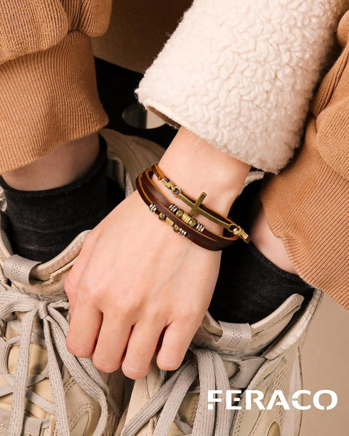 Feraco Religious Cross Wrap Bracelets Women Leather Christian Jewelry For Confirmation Gifts, Adjustable...