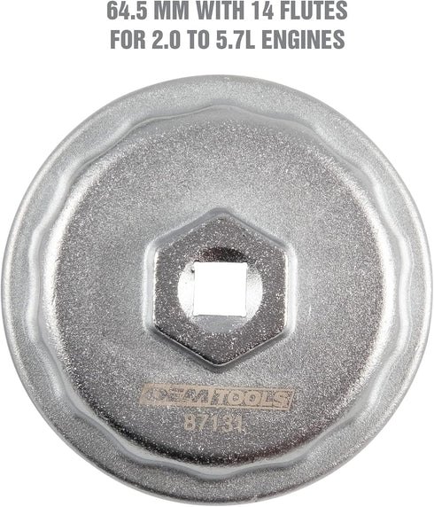 OEMTOOLS 87131 64.5 mm 14 Flute Oil Filter Wrench, Oil Filter Cap Wrench for 2.0 to 5.7L Engines, For Use with Toyota, Oil Cap Filter Wrench Preve...