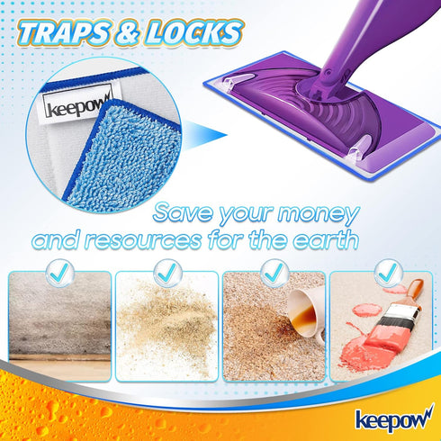 KEEPOW Reusable Wet Jet Pads Compatible with Swiffer Wet Jet Mop, Microfiber Mop Refill for Wet Mopping Cloths, Washable Replacement Refills for H...