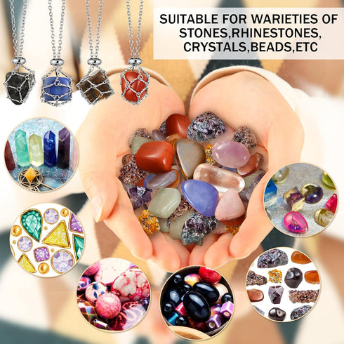 24 Pieces Crystal Holder Necklace Silver Stainless Steel Crystal Cage Necklace Adjustable Metal Crystal Cage Necklace Interchangeable Gemstone Jew...