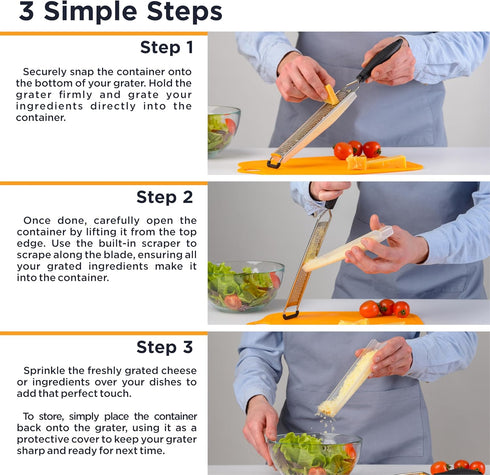 Deiss LUX Fine Grater & Lemon Zester, Parmesan Cheese Grater Handheld - Spices, Citrus Fruits, Hard Cheeses, Garlic, Chocolate, Nuts, Ginger Grate...