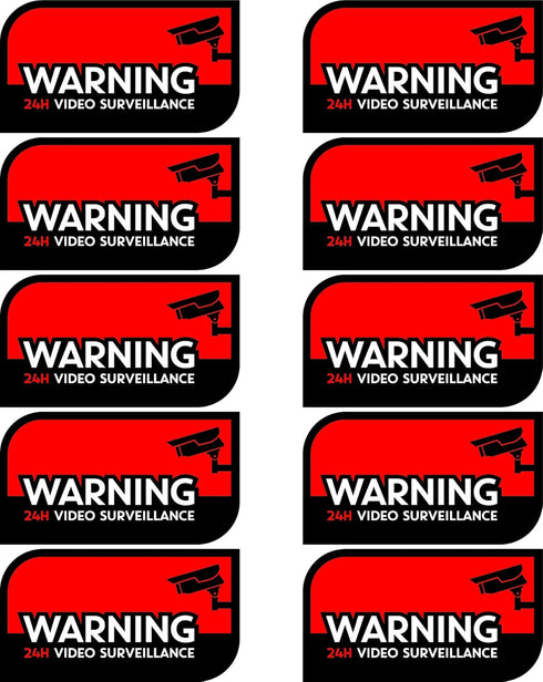 Security Camera Sticker CCTV Warning, Pack of 10 - UV & Weather Resistant Decal Label for Home, Windows, Car, & Office - Deter Criminals & Avoid T...