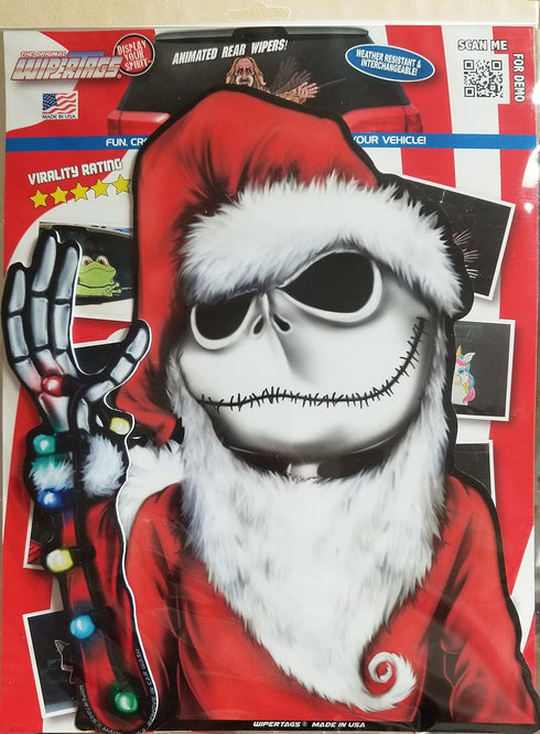 Jack Nightmare Santa Claus Waving Winter WiperTag USA Christmas with Decal attaches to rear vehicle wiper blade...