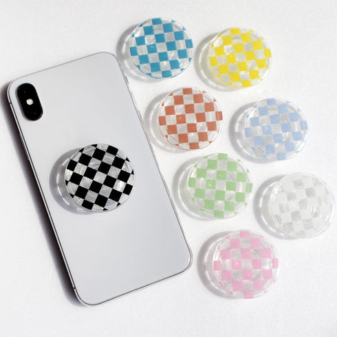 Trendy Checkerboard Phone Grip - Sleek, Expandable, Collapsible - Non-Slip, Durable, Universal Fit - Ideal for Style-Conscious Users (White)...