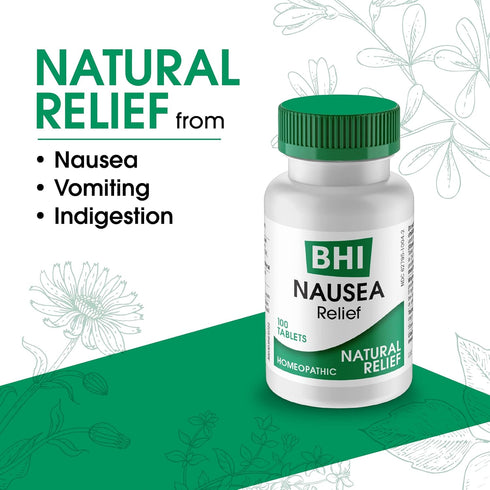 BHI Nausea Natural Relief 7 Multi-Symptom Homeopathic Active Ingredients Help Relieve Nausea, Vomiting, Bloating & Indigestion Non-Drowsy Remedy S...