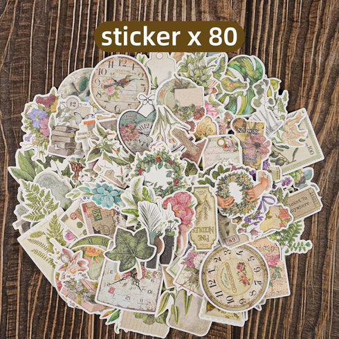 200 Pieces Vintage Scrapbook Supplies Pack, Vintage Nature Plant Flower Scrapbook Paper Art Journaling Kit for Bullet Journals Planners Collage De...