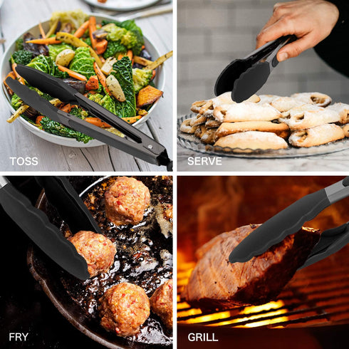 Country Kitchen Stainless Steel Silicone Tipped Kitchen Food BBQ and Cooking Tongs for Non Stick Cookware, BPA Fee, Stylish, Sturdy, Locking, Gril...