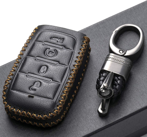Vitodeco Genuine Leather Smart Key Fob Case Cover Protector Compatible with RAM 1500, RAM 2500, RAM 3500 2019 - 2025 (4-Button, Black)...