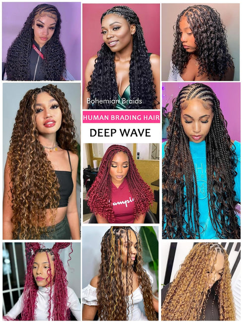 Human Braiding Hair 50g 1 Bundle 16 Inch Deep Wave Bulk Human Hair for Braiding No Weft Bundle 10A Brazilian Virgin Curly Human Hair Extensions fo...